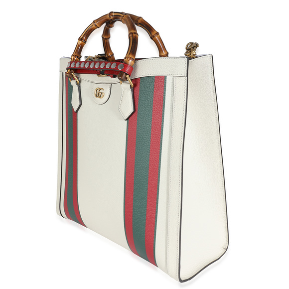 Gucci White Textured Dollar Calfskin Web Large Diana Tote - Picture 4 of 8